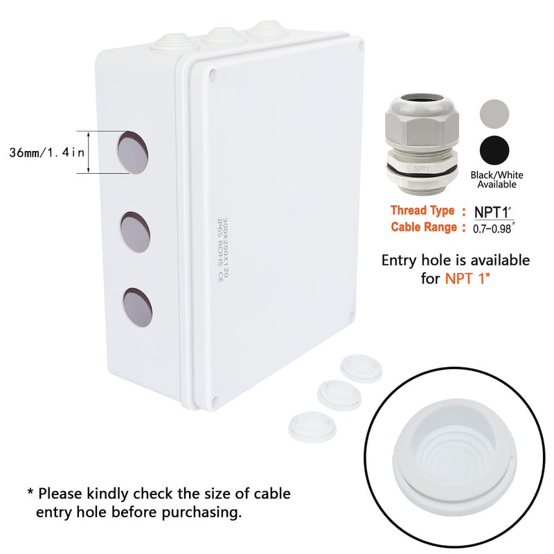 LeMotech ABS Plastic Dustproof Waterproof IP65 Junction Box Universal Electrical Project Enclosure White 11.8 x 9.8 x 4.7 inch (300 x 250 x 120 mm) - Image 5